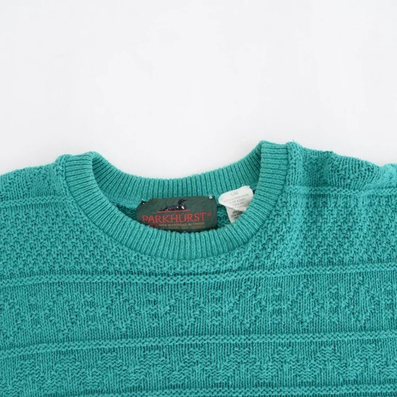 Vintage Parkhurts Teal 60% Cotton Knit Crewneck Sweater Size Large - Picture 11 of 12